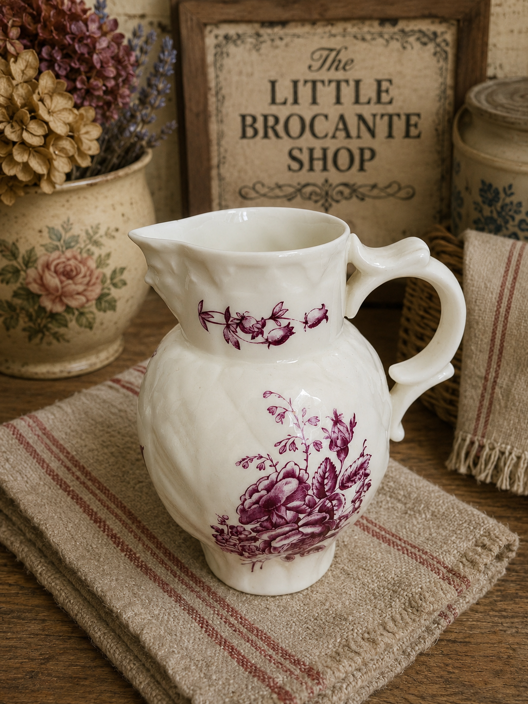 Royal Worcester Blush Ivory Bacchus Mask Cream Jug | Antique English Porcelain Pitcher | Burgundy Floral Jug photograph 1