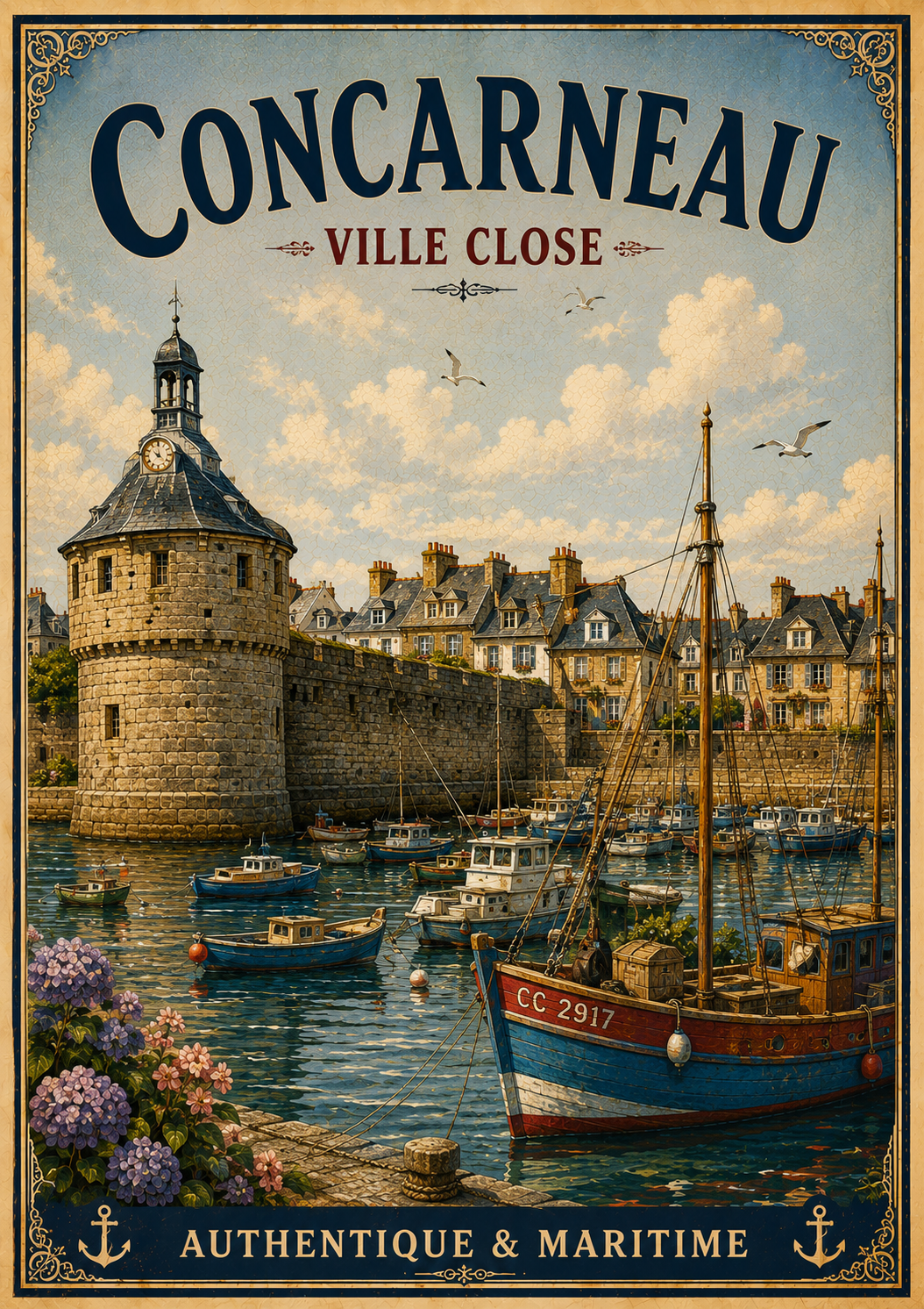 Concarneau – Ville Close | Vintage Brittany Harbour Travel Print, Coastal
Breton
French Coastal
Nautical
French Country
Vintage Travel
Scandinavian
Modern Coastal
Hamptons
Cottage Style
Rustic Coastal
Contemporary wall artwork.