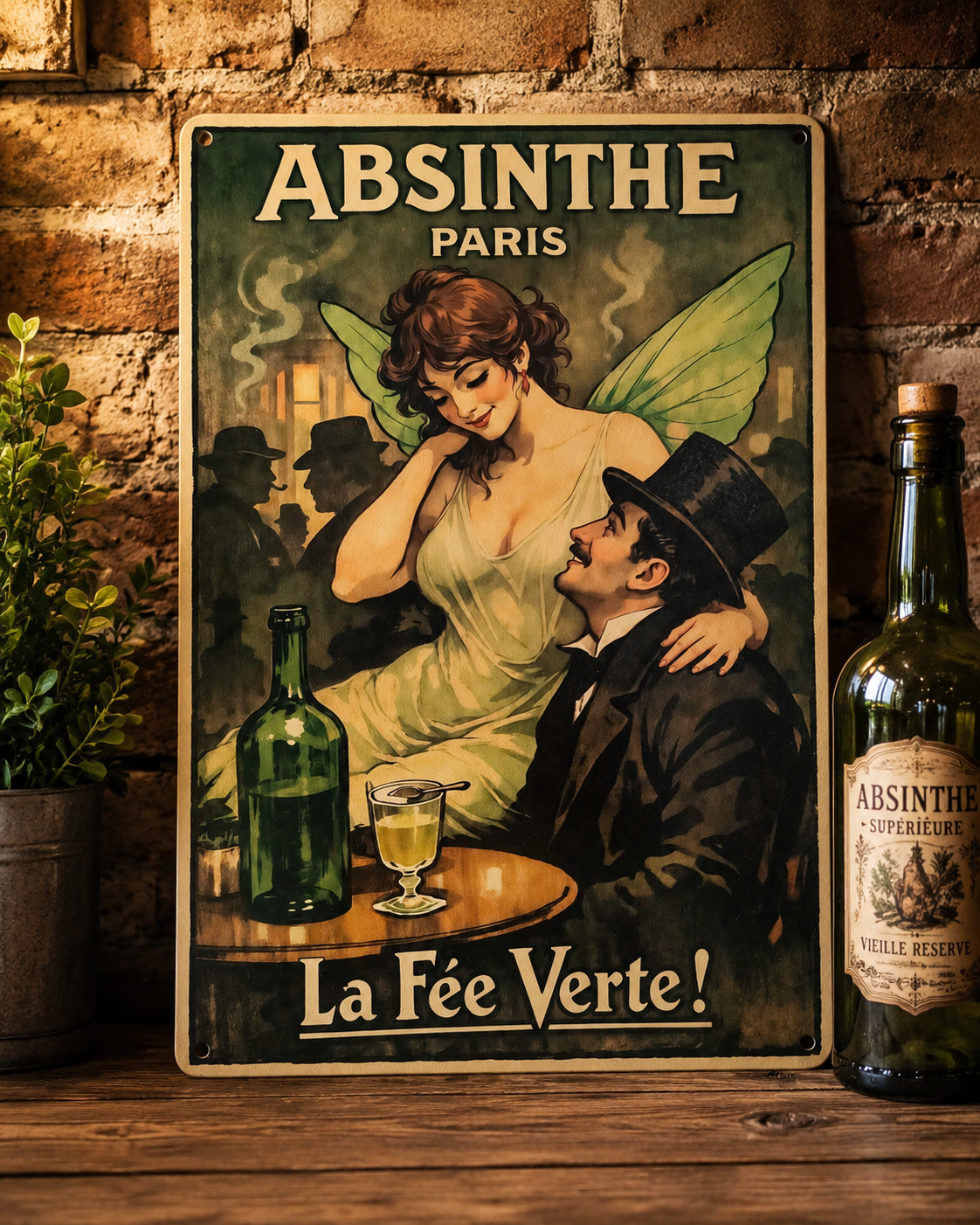 Absinthe La Fée Verte Wooden Sign | Vintage-Style French Bar & Kitchen Wall Decor