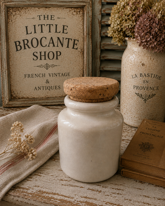 Vintage Cream Stoneware Storage Jar with Cork Lid – Rustic Kitchen Pot photograph 1