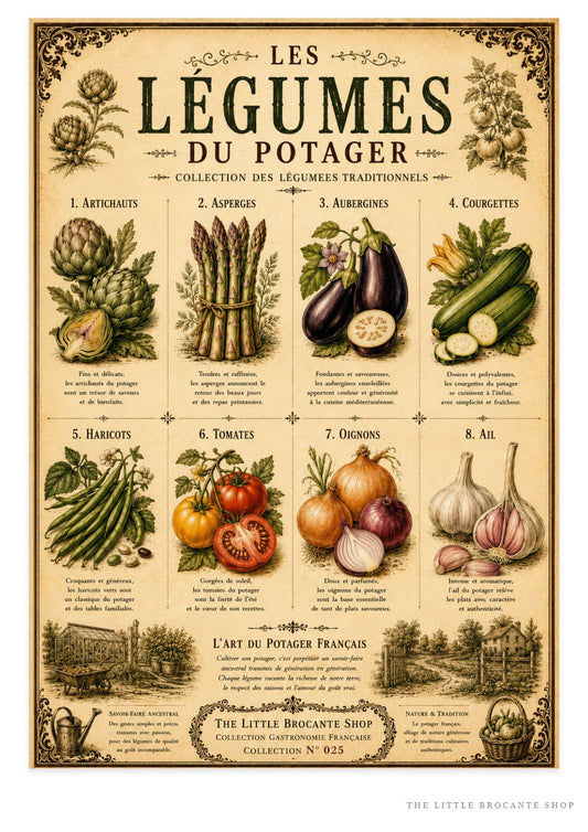Les Légumes du Potager | Vintage French Vegetable Garden Collection | French Country Kitchen Wall Art Print, French country wall artwork. – image 1