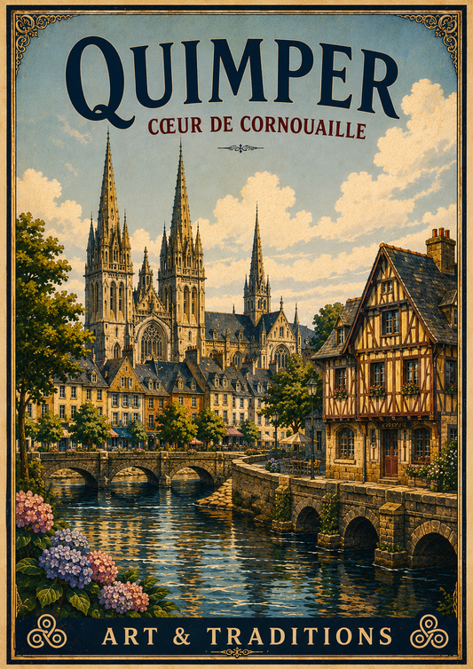 Quimper – Cœur de Cornouaille | Vintage Brittany Travel Print, French Country
Breton
Historic European
Traditional
Cottage Style
Vintage Travel
Rustic Chic
Contemporary Classic
Scandinavian
Heritage Interiors
Modern Country
Timeless European wall artwork.