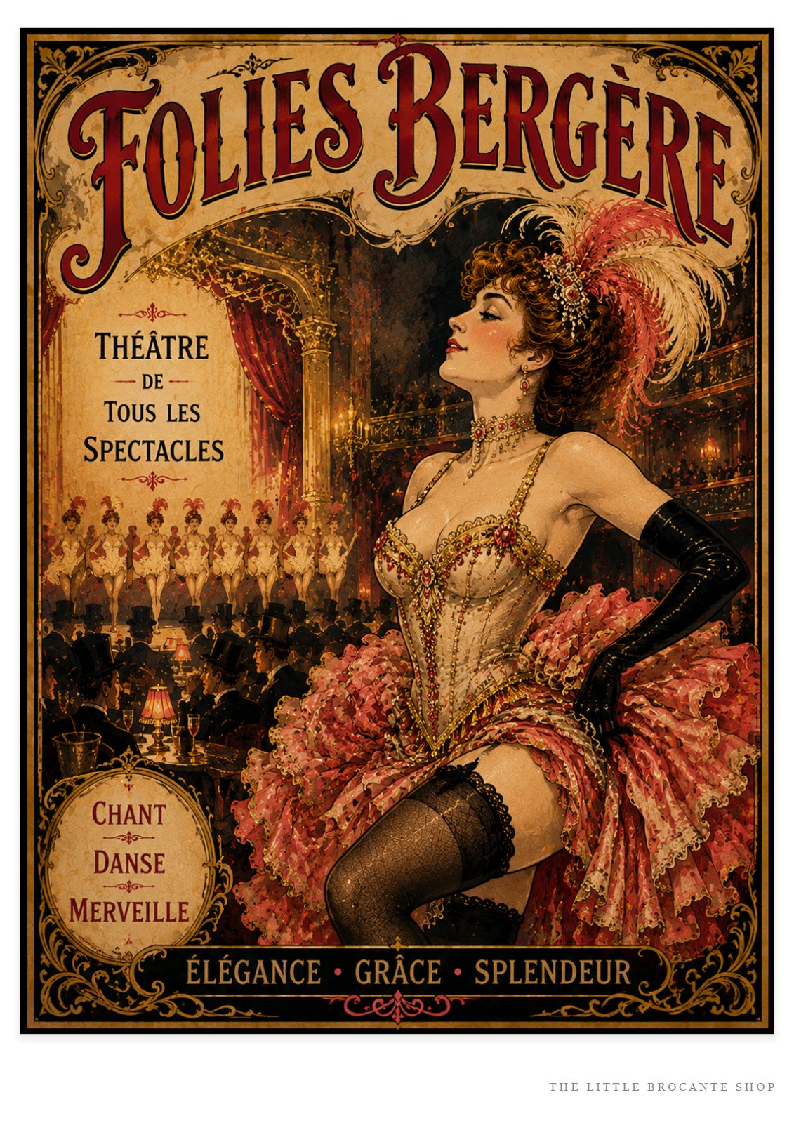 Folies Bergère – Vintage-Inspired Paris Cabaret Print | Belle Époque French Wall Art, Belle Époque, Parisian, Art Nouveau, French Vintage, Maximalist, Eclectic, Brocante, Romantic, Dark Academia, Paris Apartment, Traditional, Bohemian wall artwork.