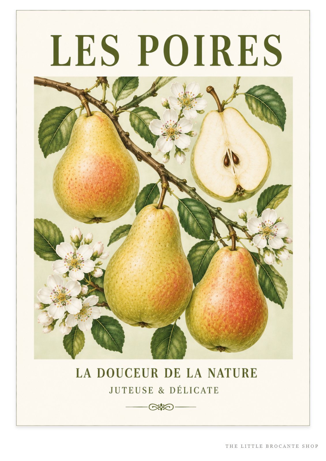 Les Poires – Illustrated French Pear Print | French Kitchen Wall Art, Illustrated French, Botanical, French Country, Country Kitchen, Orchard Inspired, Fruit Illustration, Cottage Style, Rustic Country wall artwork.