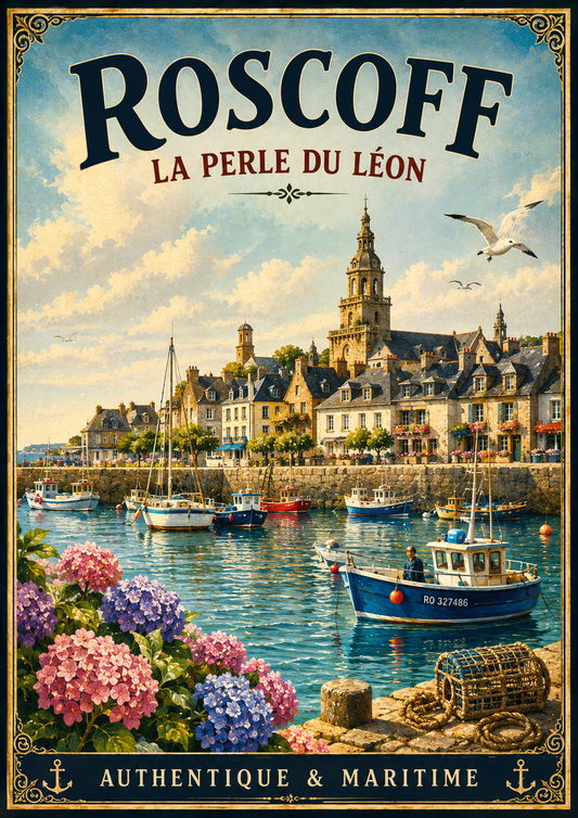 Roscoff – La Perle du Léon | Vintage Brittany Travel Print, Coastal
French Country
Breton
Nautical
Historic European
Vintage Travel
Cottage Style
Rustic Chic
Contemporary Classic
Scandinavian
Heritage Interiors
Timeless European wall artwork.