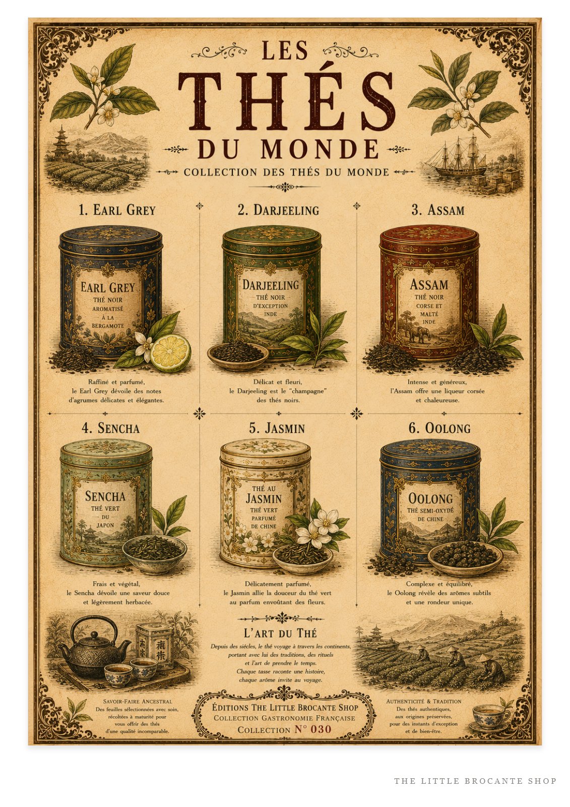 Les Thés du Monde Vintage French Tea Print | Tea Lover Kitchen Wall Art | Botanical Poster, French country wall artwork.