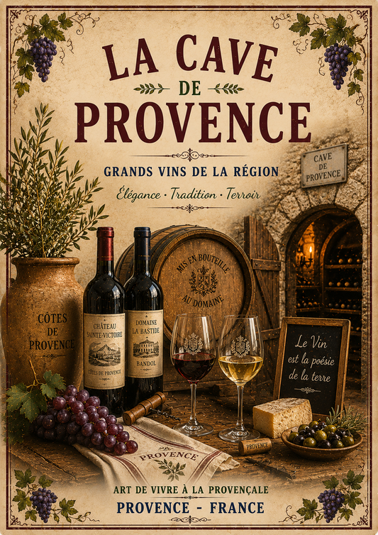 La Cave de Provence – Vintage French Wine Cellar Print, French Country
Provence
French Provincial
Rustic Farmhouse
Vineyard Style
Mediterranean
Brocante
Vintage European
Country Cottage
Rustic Chic
Traditional
Timeless Classic wall artwork.