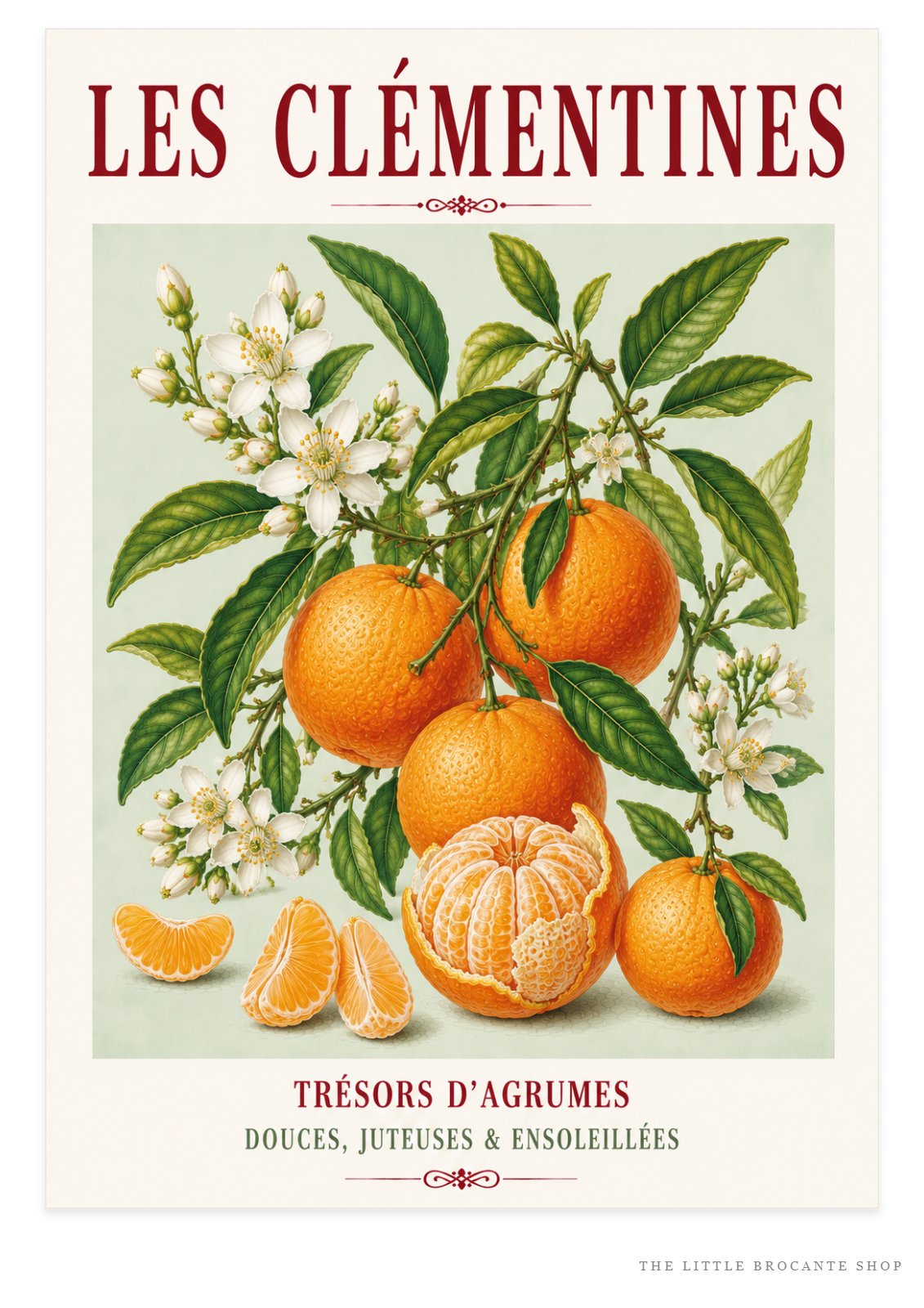 Illustrated French Clementine Print | French Kitchen Wall Art, Illustrated French, Botanical, Mediterranean, French Country, Citrus Illustration, Fruit Illustration, Country Kitchen, French Countryside, Botanical Wall Art wall artwork.