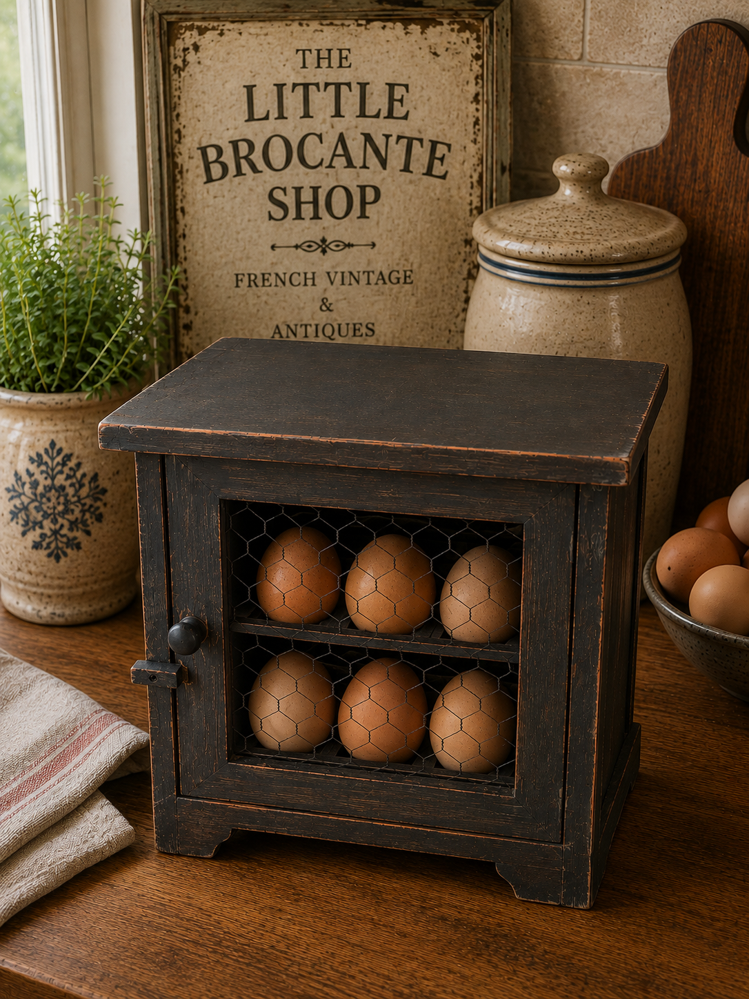 Vintage Style Wooden Egg Cupboard – Rustic 12 Egg Farmhouse Kitchen Cabinet photograph 1