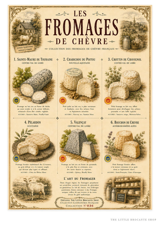 Les Fromages de Chèvre  Vintage French Goat Cheese Print | French Kitchen Wall Art  Framed Print