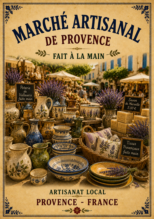 Marché Artisanal de Provence – Vintage French Artisan Market, French Country
Provence
Rustic Farmhouse
Brocante
Cottagecore
Mediterranean
French Provincial
Rustic Chic
Vintage European
Traditional
Shabby Chic
Old World
Continental
Artisan Rustic wall artwork.