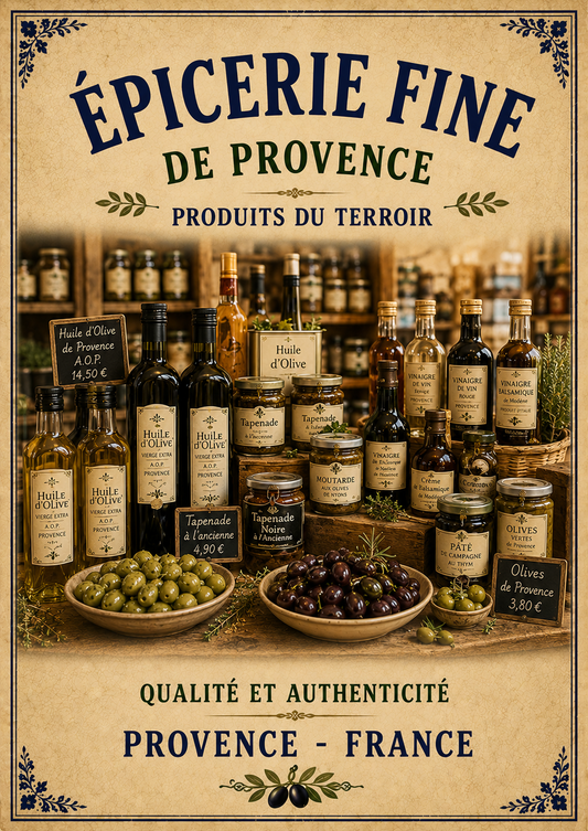 Épicerie Fine de Provence – Vintage French Delicatessen, French Country
Provence
Rustic Farmhouse
Brocante
Cottagecore
Mediterranean
Country Kitchen
Rustic Chic
Vintage European
Traditional
French Provincial
Old World
Continental
Artisan Food Store Style wall artwork.