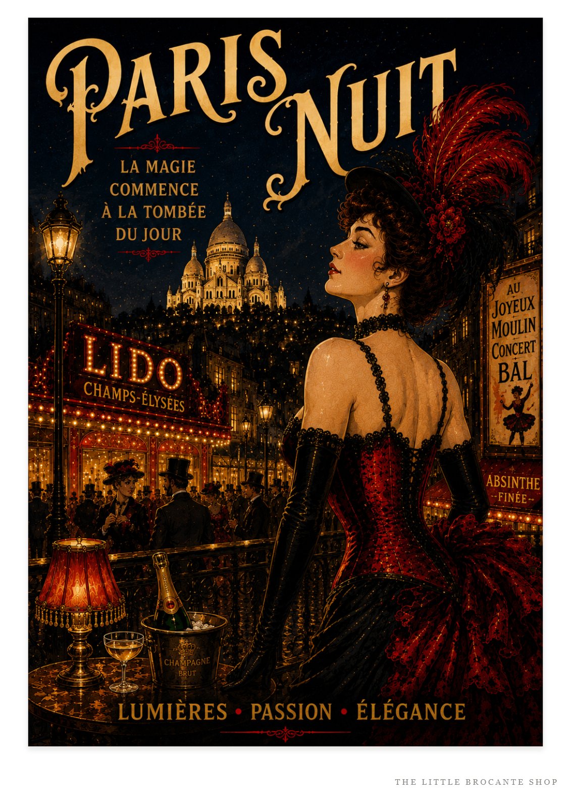 Paris Nuit – Vintage French Belle Époque Paris Nightlife Wall Art Print, Belle Époque, Vintage French Poster, Art Nouveau Inspired, Parisian, Montmartre, French Cabaret, Victorian Glamour, Maximalist, Dark Academia, Vintage Travel wall artwork.