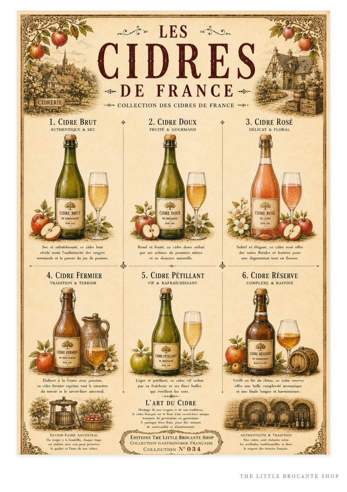 Les Cidres de France Vintage French Cider Print | Kitchen & Bar Wall Art, French country wall artwork.