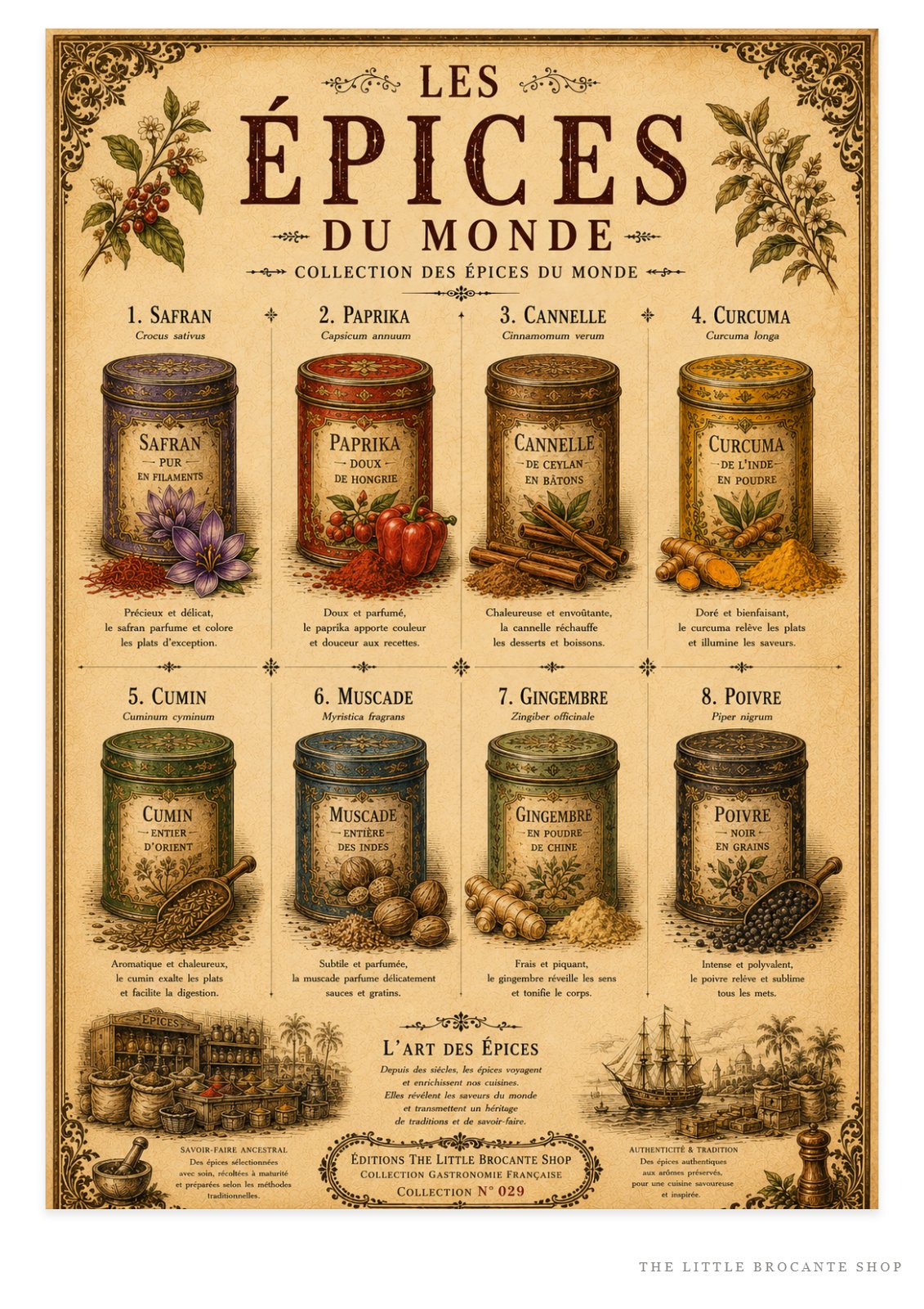 Les Épices du Monde Vintage French Spice Print | Kitchen Wall Art | Culinary Poster, French country wall artwork.