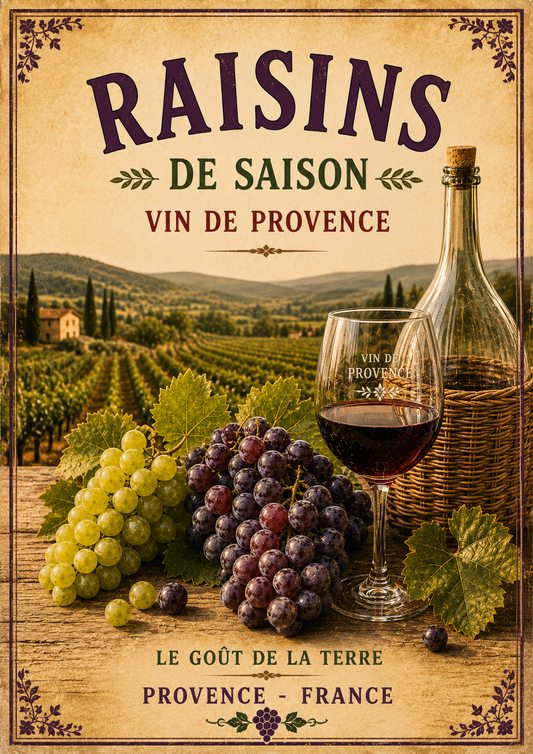 Raisins de Saison – Vintage Provence Vineyard & Wine Market Print, French Country
Provence
French Provincial
Rustic Farmhouse
Vineyard Style
Mediterranean
Cottagecore
Vintage European
Brocante
Country Cottage
Traditional
Timeless Classic wall artwork.