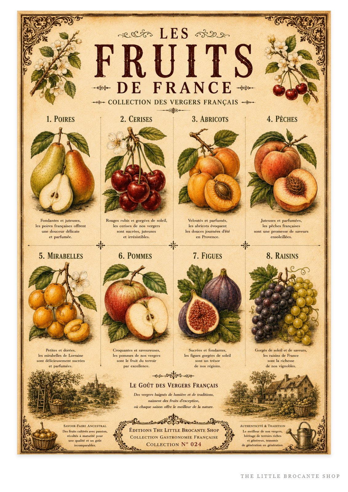 Les Fruits de France | Vintage French Orchard Fruit Collection | French Country Kitchen Wall Art Print, French country wall artwork. – image 1