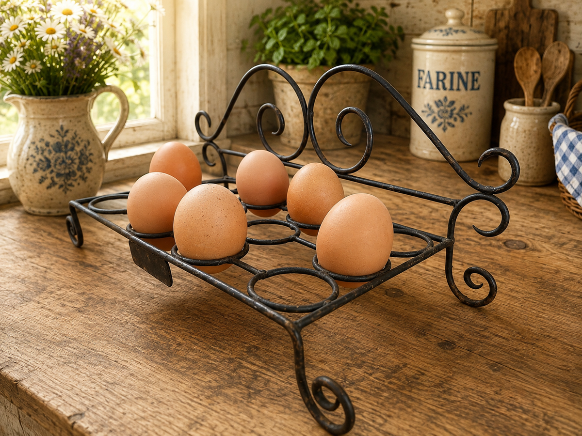 Vintage Rustic Wrought Iron Egg Holder for 12 Eggs