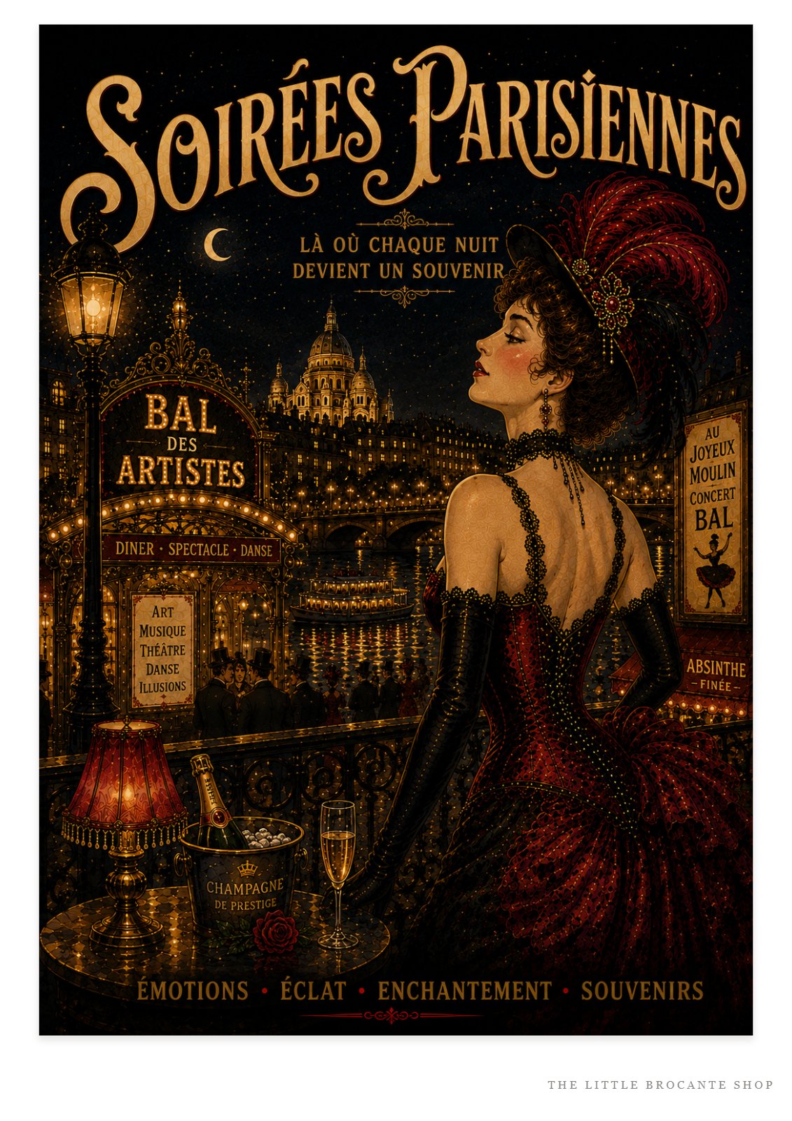 Paris Nuit – Vintage French Belle Époque Paris Nightlife Wall Art Print, Belle Époque, Vintage French Poster, Art Nouveau Inspired, Parisian, Montmartre, French Cabaret, Victorian Glamour, Maximalist, Dark Academia, Vintage Travel wall artwork.