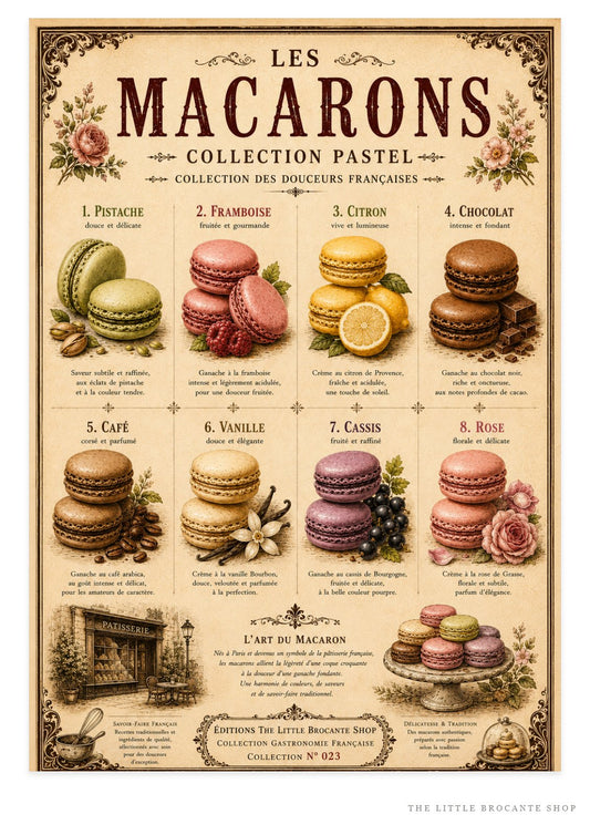 Les Macarons Collection Pastel | Vintage French Macaron Kitchen Wall Art Print | French Patisserie Poster, French country wall artwork. – image 1