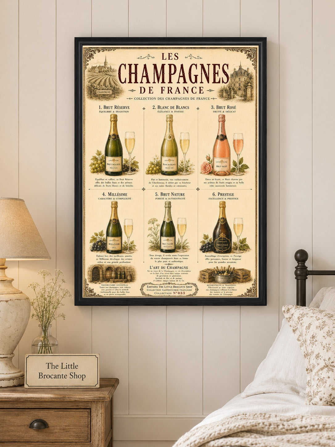 Les Champagnes de France Vintage French Champagne Print | Bar & Dining Room Wall Art, French country wall artwork.