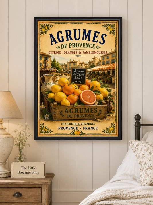 Agrumes de Provence – Vintage French Citrus Market, French Country
Provence
Rustic Farmhouse
Brocante
Cottagecore
Vintage European
Mediterranean
Country Kitchen
Rustic Chic
Traditional
Classic French
Shabby Chic
Old World
Continental wall artwork.