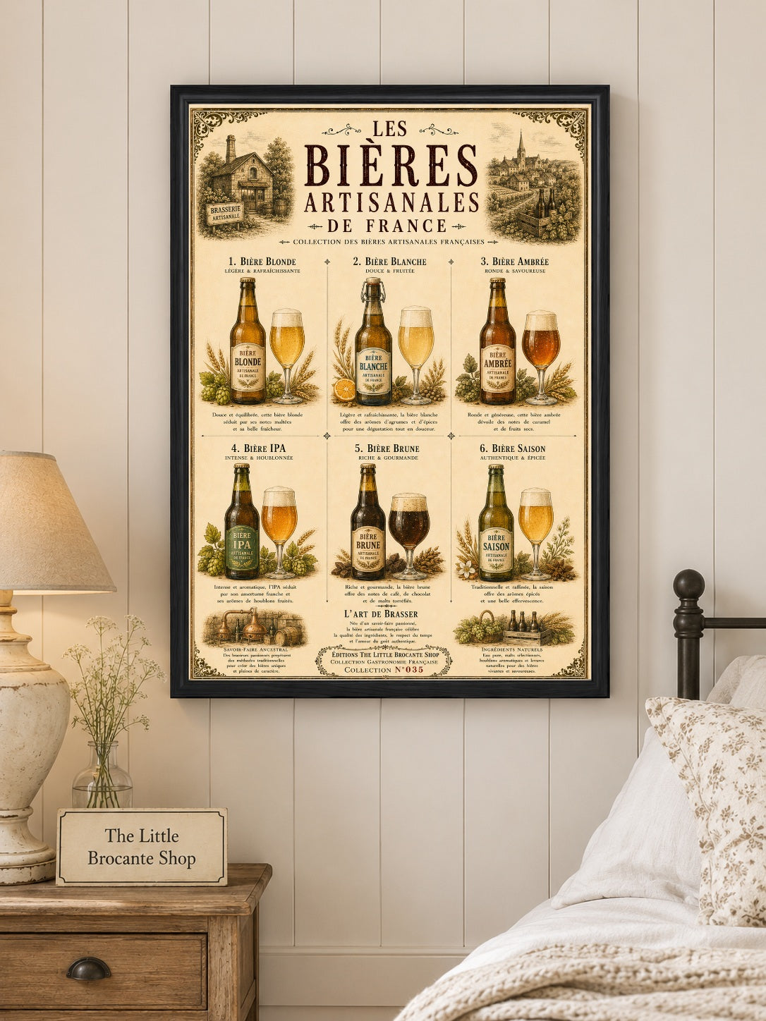 Les Bières Artisanales de France Vintage French Beer Print | Bar & Kitchen Wall Art, French Bistro, Vintage European, French Country, Rustic Farmhouse, Industrial Vintage, Traditional, Country House, Rustic European, Eclectic Vintage, Pub & Bar Style wall artwork.