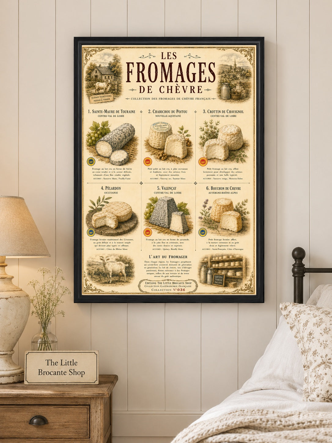 Les Fromages de Chèvre  Vintage French Goat Cheese Print | French Kitchen Wall Art  Framed Print