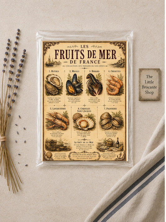 Les Fruits de Mer de France | Vintage French Seafood Collection | Coastal Kitchen Wall Art Print, French country wall artwork. – image 2