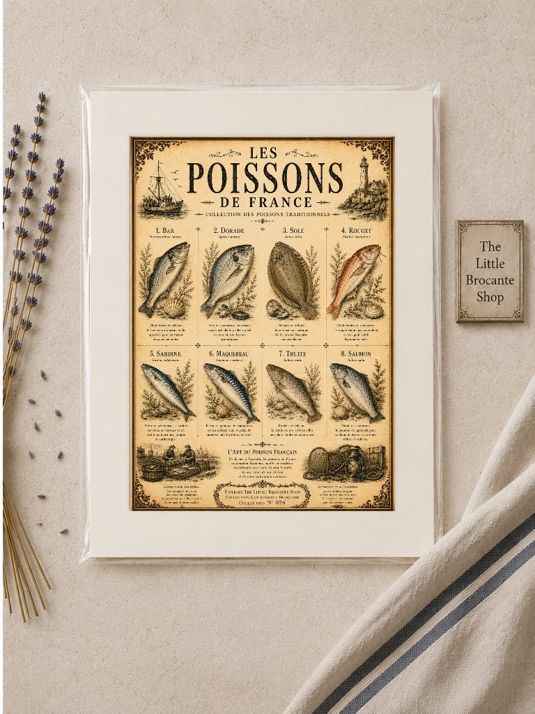 Les Poissons de France | Vintage French Fish Collection | Coastal Kitchen & Seafood Wall Art Print, French country wall artwork. – image 2