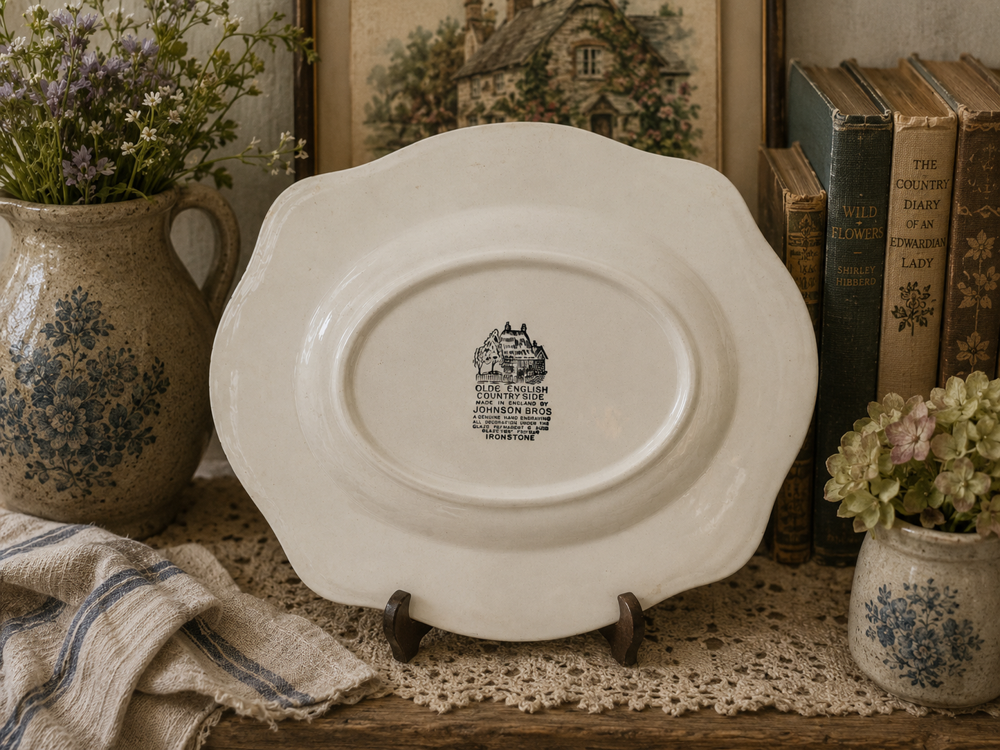 Vintage Johnson Bros Olde English Countryside Blue & White Ironstone Serving Platter | Made in England photograph 2