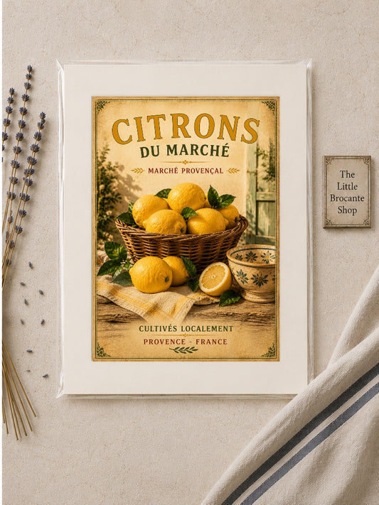 Citrons du Marché – Vintage French Lemon Market, French Country
Provence
Rustic Farmhouse
Brocante
Cottagecore
Mediterranean
Country Kitchen
Rustic Chic
Vintage European
Traditional
French Provincial
Shabby Chic
Old World
Continental wall artwork.