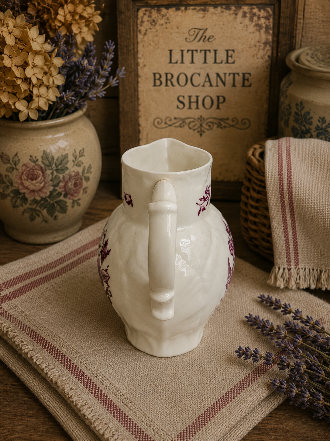 Royal Worcester Blush Ivory Bacchus Mask Cream Jug | Antique English Porcelain Pitcher | Burgundy Floral Jug photograph 2