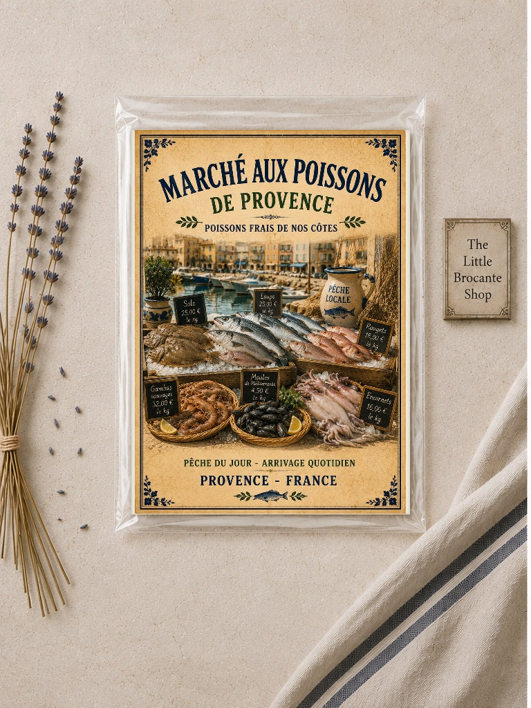 Marché aux Poissons de Provence – Vintage French Fish Market, French Coastal
Provence
Mediterranean
French Country
Rustic Farmhouse
Nautical
Coastal Cottage
Vintage European
Brocante
French Provincial
Traditional
Rustic Chic
Old World wall artwork.