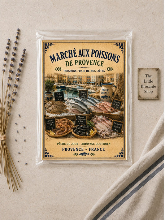Marché aux Poissons de Provence – Vintage French Fish Market, French Coastal
Provence
Mediterranean
French Country
Rustic Farmhouse
Nautical
Coastal Cottage
Vintage European
Brocante
French Provincial
Traditional
Rustic Chic
Old World wall artwork.