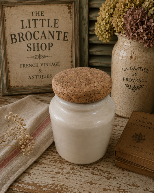 Vintage Cream Stoneware Storage Jar with Cork Lid – Rustic Kitchen Pot photograph 2