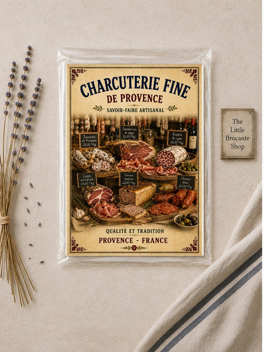 Charcuterie Fine de Provence – Vintage French Artisan Charcuterie Market, French Country
Provence
Rustic Farmhouse
Brocante
Cottagecore
Mediterranean
Country Kitchen
Rustic Chic
Vintage European
Traditional
French Provincial
Old World
Continental
Bistro Style wall artwork.