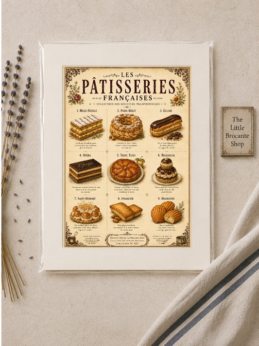 Les Pâtisseries Françaises | Vintage French Pastry Collection | French Bakery Kitchen Wall Art Print, French country wall artwork. – image 2