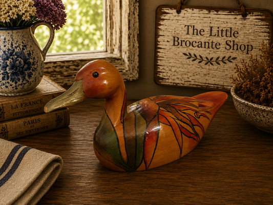 Hand Painted Wooden Duck Ornament | Rustic Country Cottage Bird Decoration photograph 2