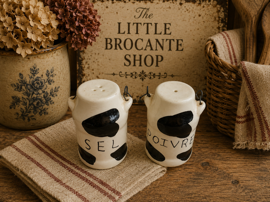 Cow Print Salt & Pepper Pots with Wooden Handles | Sel & Poivre French Country Kitchen Set photograph 2