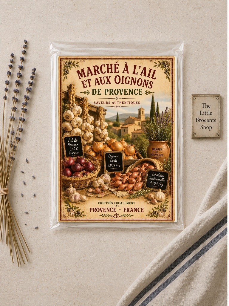 Marché à l'Ail et aux Oignons de Provence – Vintage French Garlic & Onion Market, French Country
Provence
Rustic Farmhouse
Brocante
Cottagecore
Mediterranean
Country Kitchen
Rustic Chic
Vintage European
Traditional
French Provincial
Old World
Continental
Farmhouse wall artwork.