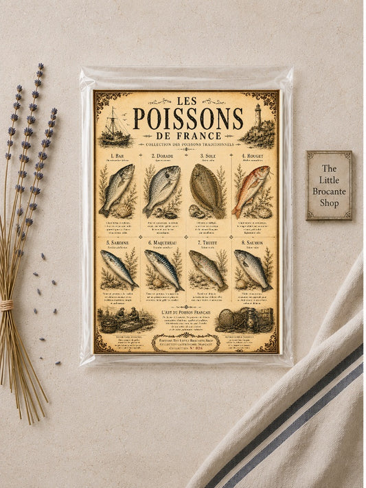 Les Poissons de France | Vintage French Fish Collection | Coastal Kitchen & Seafood Wall Art Print, French country wall artwork. – image 2