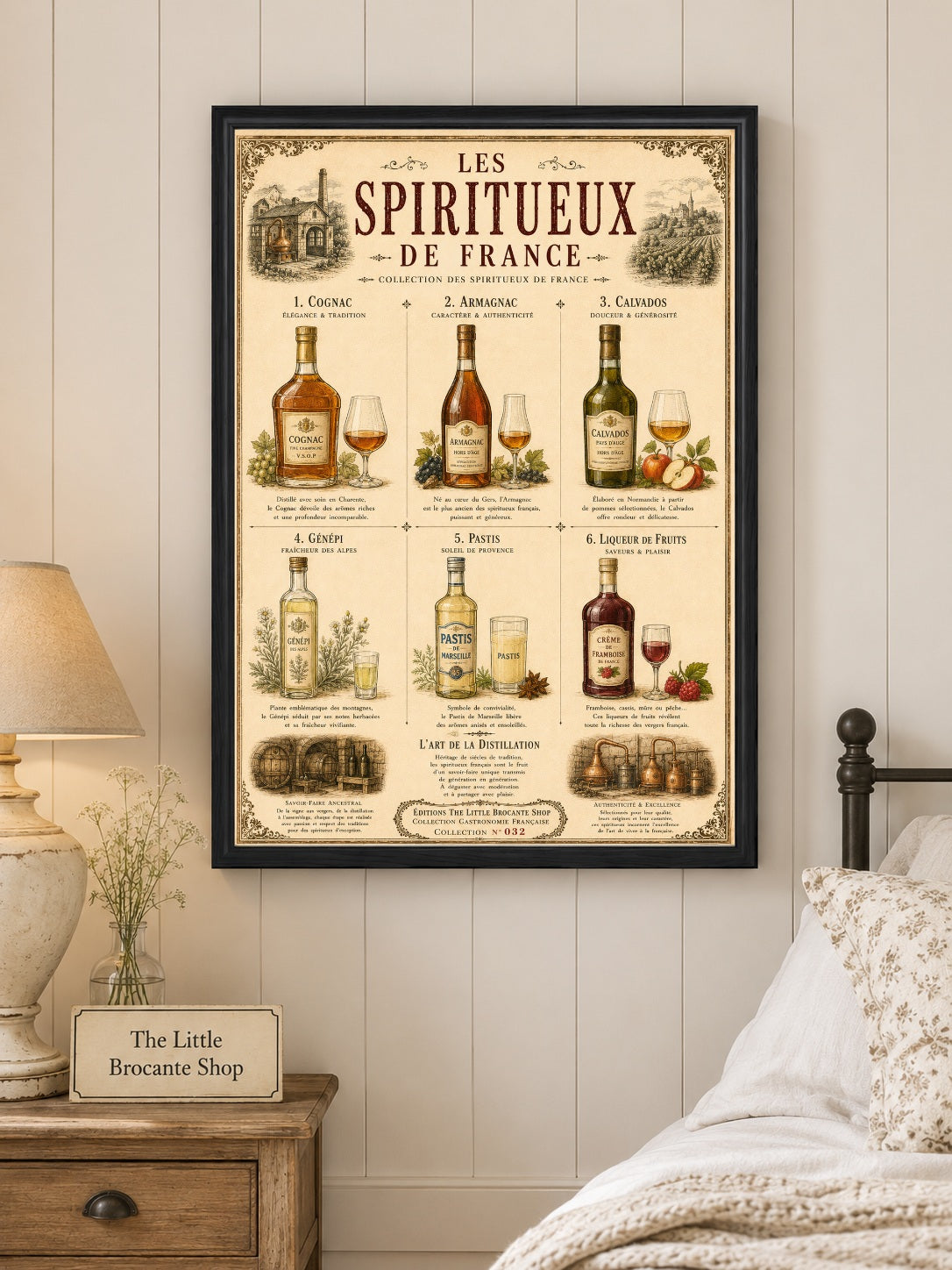 Les Spiritueux de France Vintage French Spirits Print | Bar & Kitchen Wall Art, French country wall artwork.