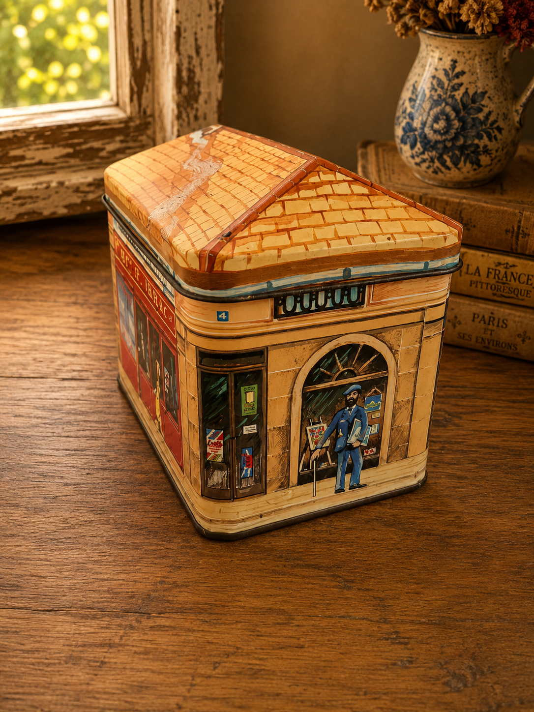 French Café Tabac Decorative Metal Storage Tin | Paris Street Scene Tea & Biscuit Tin photograph 2