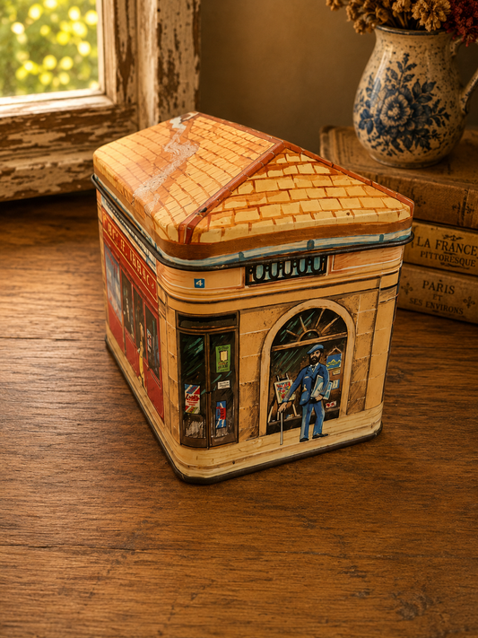 French Café Tabac Decorative Metal Storage Tin | Paris Street Scene Tea & Biscuit Tin photograph 2