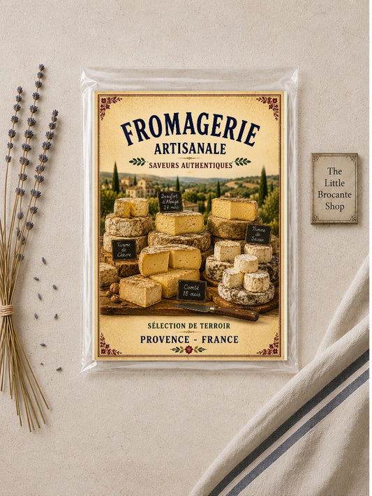 Fromagerie Artisanale – Vintage French Cheesemonger, French Country
Provence
Rustic Farmhouse
Brocante
Cottagecore
Mediterranean
Country Kitchen
Rustic Chic
Vintage European
Traditional
French Provincial
Old World
Continental
Artisan Food Store Style wall artwork.