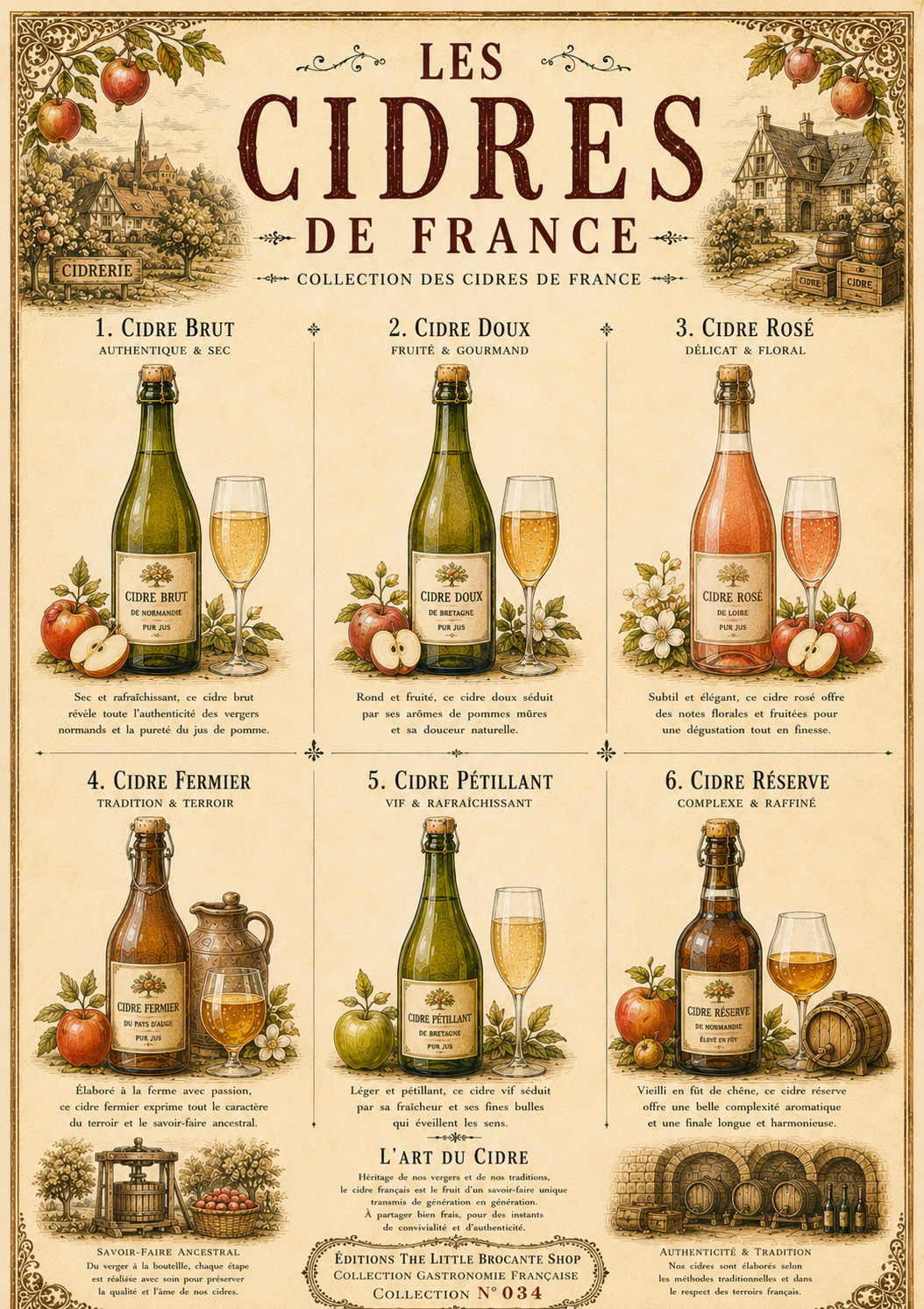 Les Cidres de France Vintage French Cider Print | Kitchen & Bar Wall Art, French country wall artwork.
