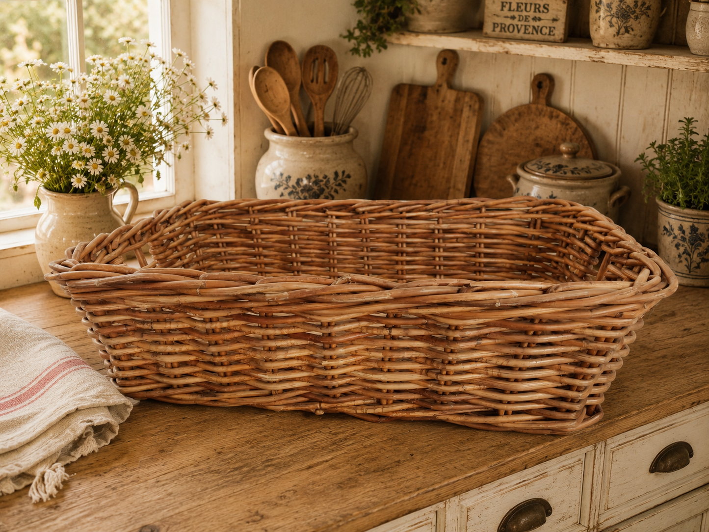 Large Vintage Handwoven Willow Storage Basket | Rustic Farmhouse Storage | Country Cottage Wicker Basket photograph 3