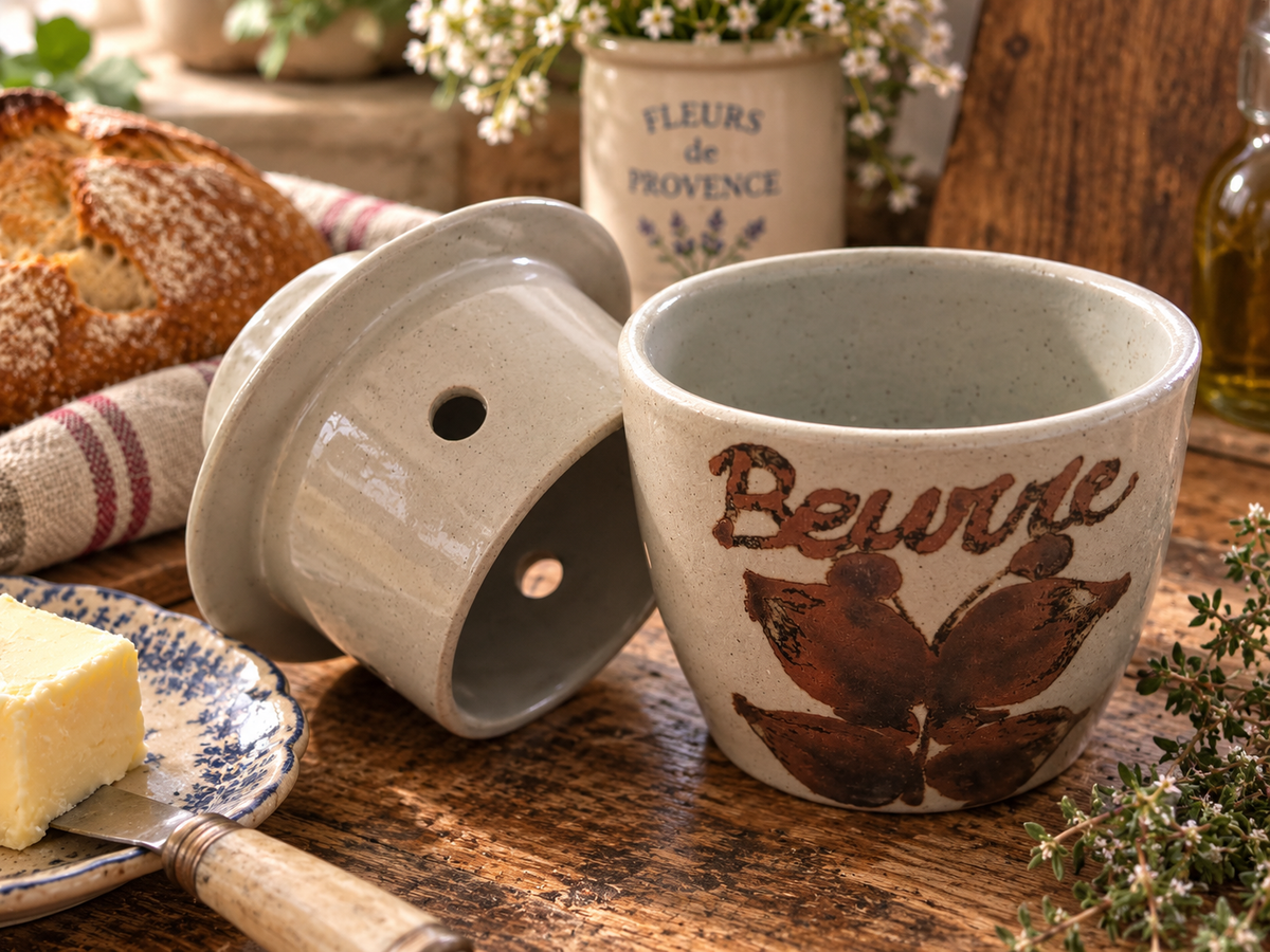 Vintage 1970s French Grès de l’Arnon Butter Keeper – Beurre Stoneware Butter Dish