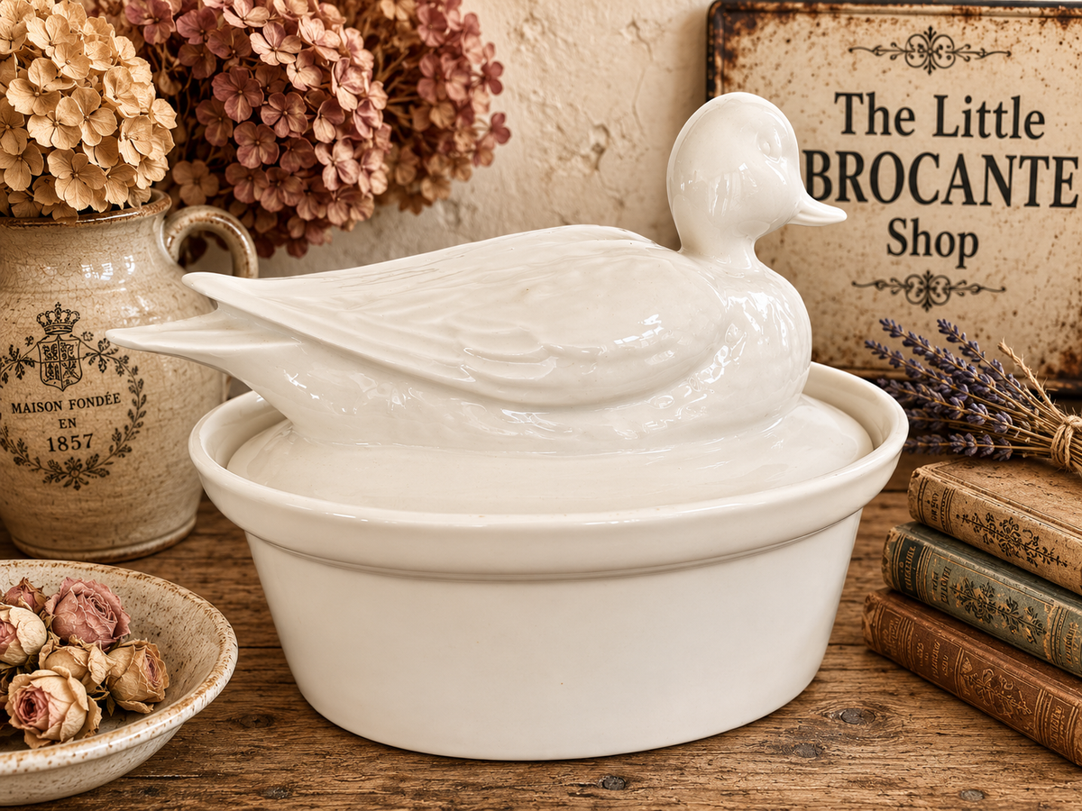 Vintage French White Duck Terrine – Ceramic Pâté Dish with Steam Vent | French Kitchenware photograph 3